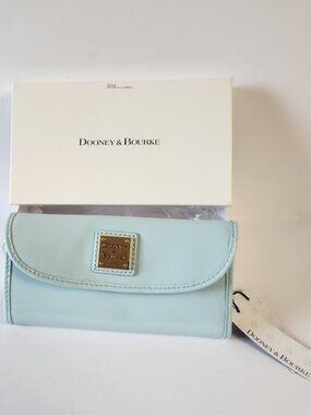 Dooney Bourke Continental Clutch Wallet Patent Leather Light Blue New Tag Box